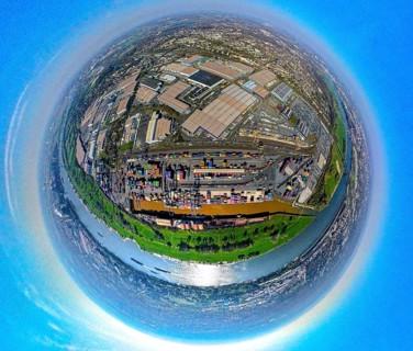 Aerial view, duisport harbour, logport I Rheinhausen, logport 1, container harbour, Duisburg