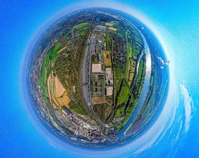 Aerial view, duisport harbour, logport III Hohenbudberg, logport 3, container terminal, earth