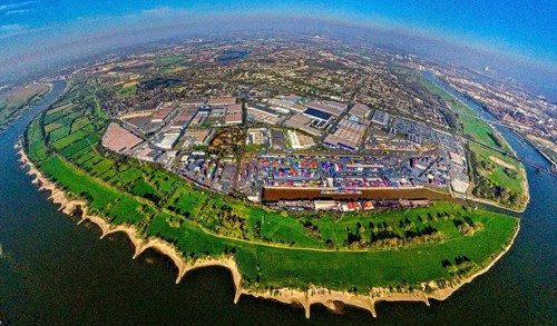 Aerial view, duisport harbour, logport I Rheinhausen, logport 1, container harbour, Duisburg