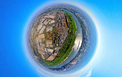 Aerial view, duisport harbour, logport I Rheinhausen, logport 1, container harbour, Duisburg