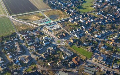 Aerial view, planned local transport connection with stop in Westtünnen, construction site at