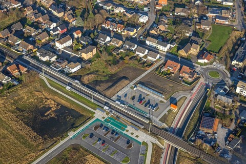 Aerial view, planned local transport connection with stop in Westtünnen, construction site at