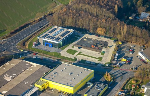 Aerial view, construction area with new Mensing Galerie building on the corner of Werler Straße and
