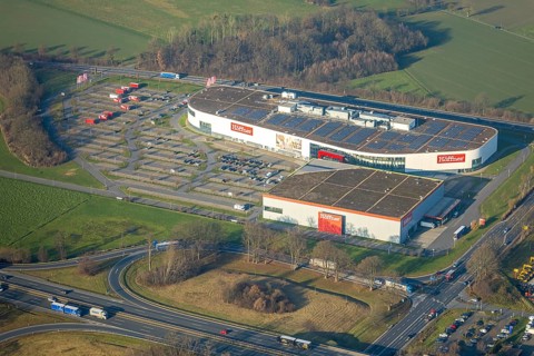 Aerial view, Höffner furniture store Unnaer Straße on the A2 motorway, Rhynern district, Hamm, Ruhr