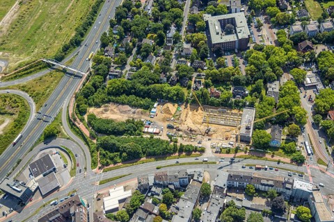 Aerial view, development plan 1194-Dellviertel for new fire station and rescue centre, above