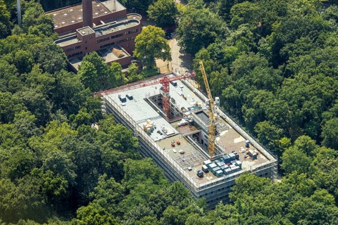 Aerial view, University of Duisburg-Essen (UDE) construction site with replacement new building of