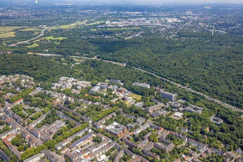 Aerial view, general view of the University of Duisburg-Essen, Duisburg campus, construction site