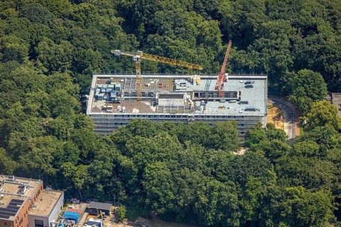 Aerial view, University of Duisburg-Essen (UDE) construction site with replacement new building of