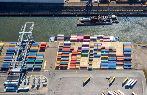 Aerial view, duisport harbour Duisburg, harbour area, coal island container terminal, container