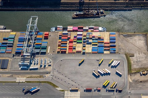Aerial view, duisport harbour Duisburg, harbour area, coal island container terminal, container
