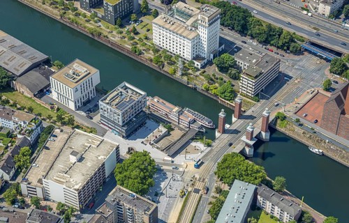 Aerial view, Swan Gate Bridge between Outer Harbour and Inner Harbour, excursion boats, Old Town,