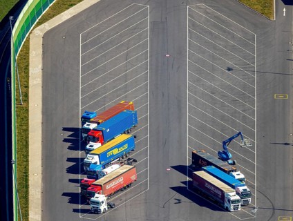 Aerial view, duisport Port of Duisburg, port area, coal island container terminal, lorry park,