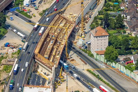 Aerial view, Kaiserberg motorway junction with major construction site, Werthacker bunker,