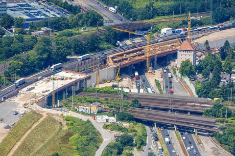 Aerial view, Kaiserberg motorway junction with major construction site, Werthacker bunker,