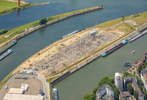 Aerial view, Mercatorinsel inland navigation on Vinckekanal and harbour canal, Stangenwald