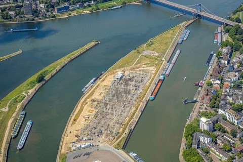 Aerial view, Mercatorinsel inland navigation on Vinckekanal and harbour canal, Stangenwald