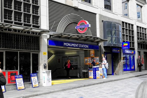 London, England, Great Britain, Entrance to Monument Station on the London Underground, London,
