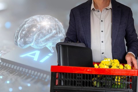 (Photomontage) Symbolic image of dismissal due to artificial intelligence: close-up of a dismissed