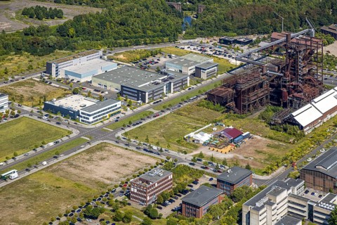 Aerial view, Phoenix-West, Phoenix-East, Phoenix Lake, Hörde, former steelworks site, Dortmund,
