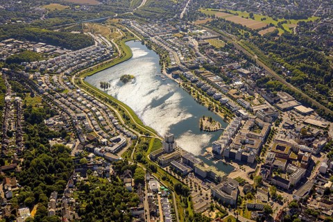 Aerial view, Phoenix-West, Phoenix-East, Phoenix Lake, Hörde, former steelworks site, Dortmund,