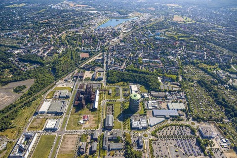 Aerial view, Phoenix-West, Phoenix-East, Phoenix Lake, Hörde, former steelworks site, Dortmund,