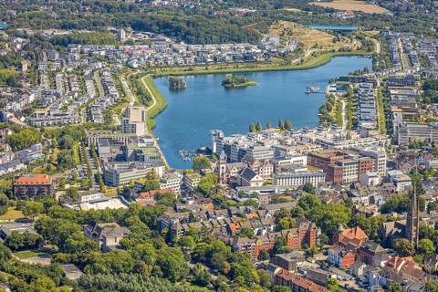 Aerial view, Phoenix-West, Phoenix-East, Phoenix Lake, Hörde, former steelworks site, Dortmund,