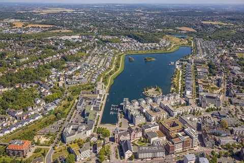 Aerial view, Phoenix-West, Phoenix-East, Phoenix Lake, Hörde, former steelworks site, Dortmund,