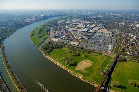 Aerial view, duisport harbour, logport I Rheinhausen, logport 1, container port, Duisburg harbour