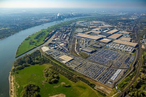 Aerial view, duisport harbour, logport I Rheinhausen, logport 1, container port, Duisburg harbour