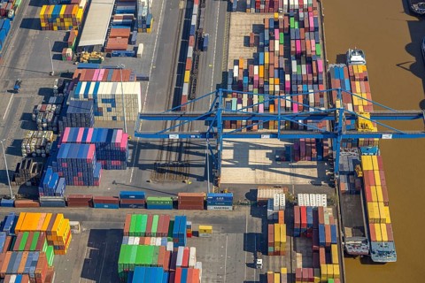 Aerial view, duisport port, logport I Rheinhausen, container port, Duisburg port D3T Duisburg