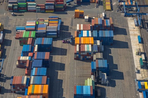 Aerial view, duisport port, logport I Rheinhausen, container port, Duisburg port D3T Duisburg
