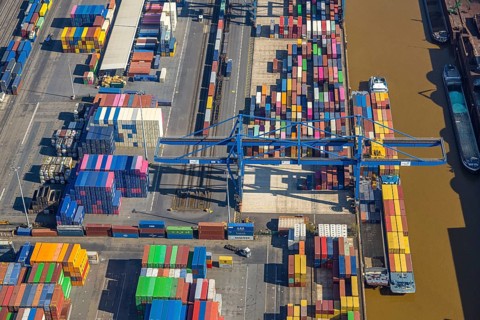 Aerial view, duisport port, logport I Rheinhausen, container port, Duisburg port D3T Duisburg