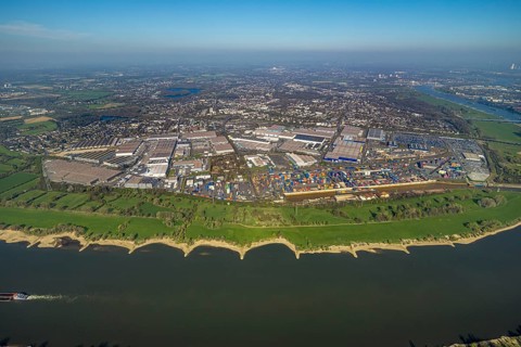Aerial view, duisport, logport I Rheinhausen, logport 1, container port, Duisburg harbour D3T