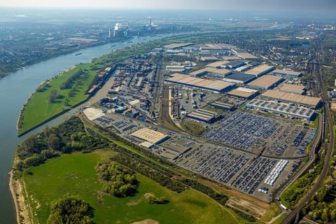 Aerial view, duisport harbour, logport I Rheinhausen, logport 1, container port, Duisburg harbour