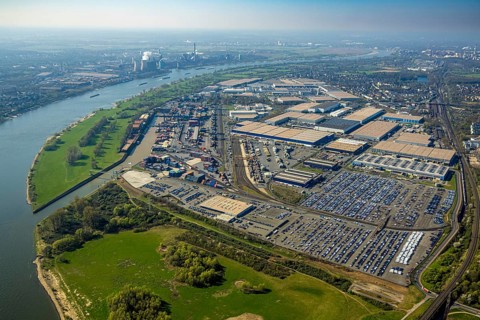 Aerial view, duisport harbour, logport I Rheinhausen, logport 1, container port, Duisburg harbour