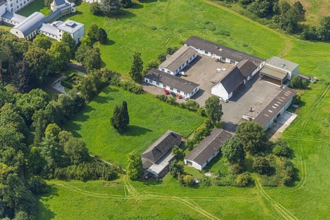 Aerial view, forge of Königsmünster Abbey, Meschede town, Meschede, Sauerland, North