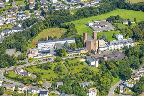Aerial view, Königsmünster Abbey with Benedictine grammar school, monastery, Meschede town,