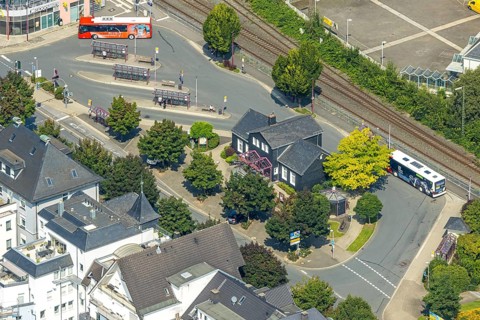 Aerial view, Tourist-Information at the bus station Le-Puy-Straße, Meschede-Stadt, Meschede,