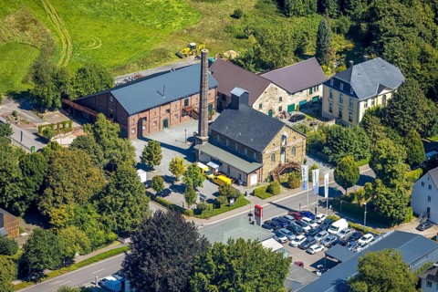 Aerial view, historical distillery Rönsahl, sight, Rönsahl, Kierspe, Sauerland, North