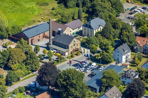 Aerial view, historical distillery Rönsahl, sight, Rönsahl, Kierspe, Sauerland, North