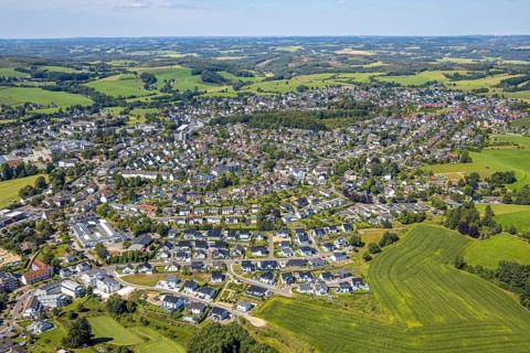 Aerial view, general view residential area local view Kierspe with construction site single-family