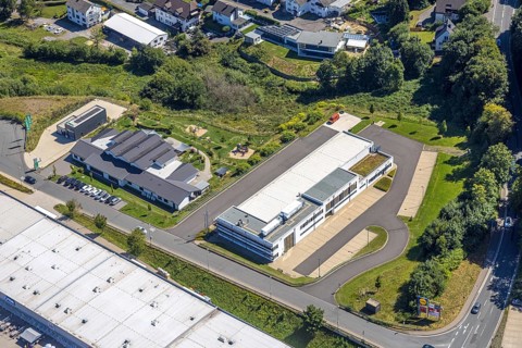 Aerial view, Kita Bullerbü Kindergarten and Volunteer Fire Brigade Kierspe Löschzug 1 Stadtmitte,