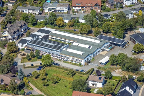Aerial photo, town hall, citizens' office and job centre Märkischer Kreis, Kierspe railway station,