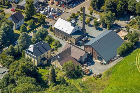 Aerial view, historical distillery Rönsahl, sight, Rönsahl, Kierspe, Sauerland, North