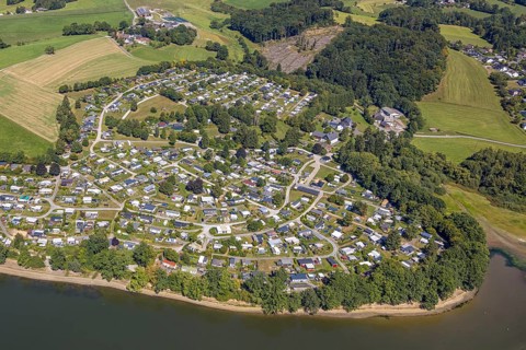 Aerial view, Lambacher Höhe campsite and mobile home site at the Lingesetalsperre, Linge,