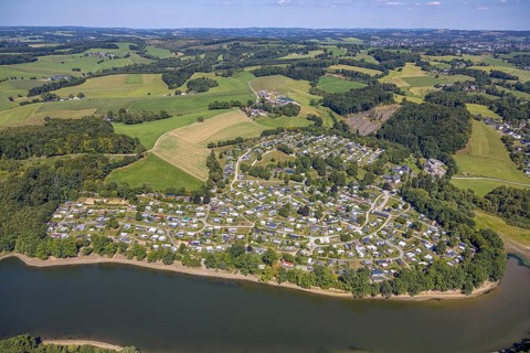 Aerial view, Lambacher Höhe campsite and mobile home site at the Lingesetalsperre, Linge,