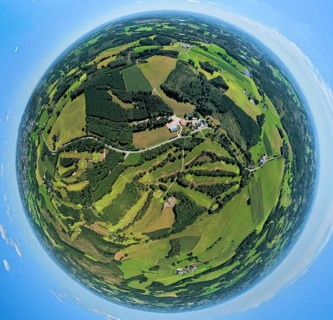 Aerial photo, Golfwiese und Golfclub Varmert e.V., earth globe, fisheye image, 360 degree image,