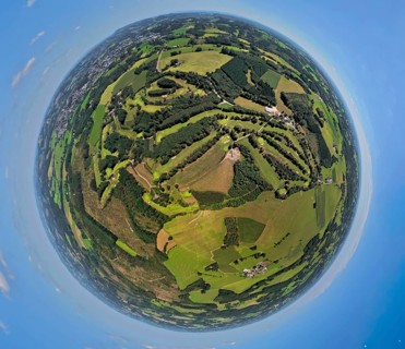 Aerial photo, Golfwiese und Golfclub Varmert e.V., earth globe, fisheye image, 360 degree image,