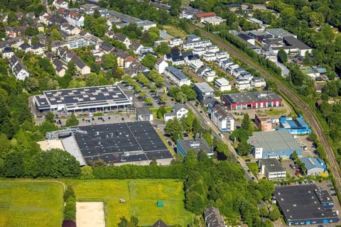 Aerial view, Medienhaus Ruhr GmbH and BOB Automobile - Renault - Essen, new residential area
