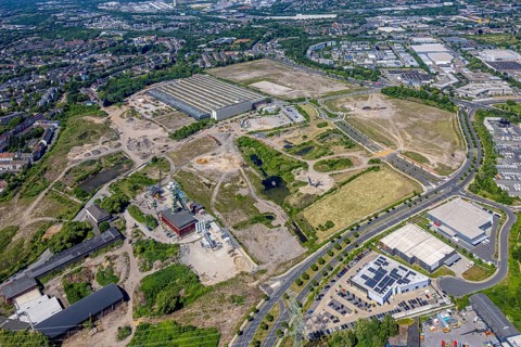 Aerial view, new construction area Stadtquartier Essen 51, Helenenstraße, Berthold-Beitz-Boulevard,
